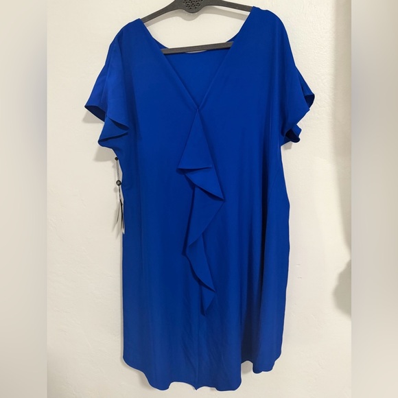 NWT Adrianna Papell Royal Blue Ruffle Front Shift Dress – Size 18 - Picture 2 of 9